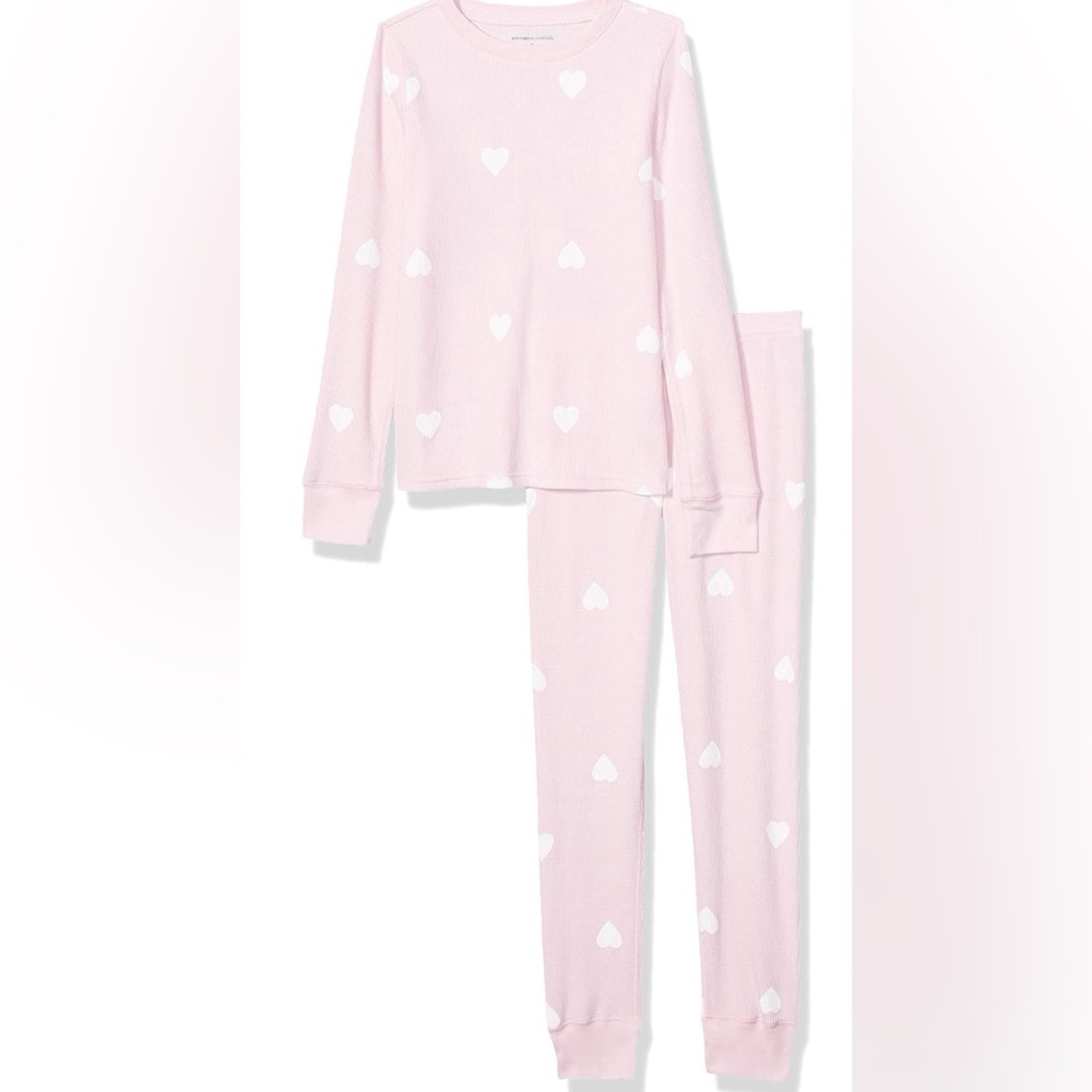 Amazon Essentials Girls Thermal Long Underwear Set - Pink with Hearts